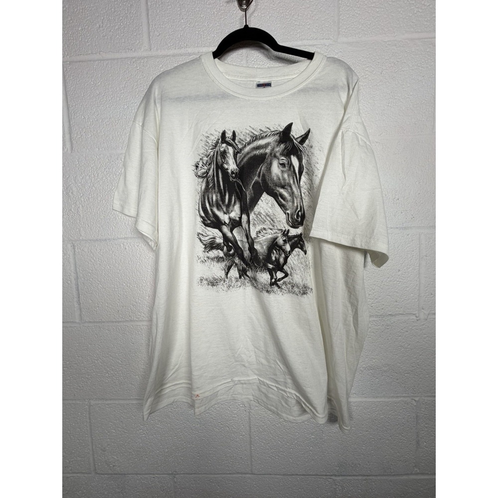 Vintage 90s Western Horse Graphic T Shirt USA Made Jerzees XL